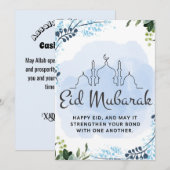 Eid Mubarak Blauwe Bloem Moskee Feestdagenkaart (Voorkant / Achterkant)