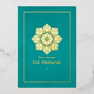 Eid Mubarak Blauwgroen en Gold Foil Holiday Kaart