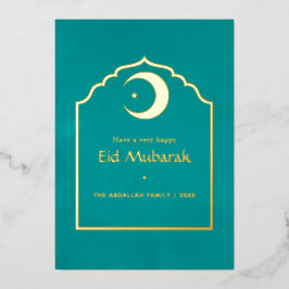 Eid Mubarak Blauwgroen en Gold Foil Holiday Kaart