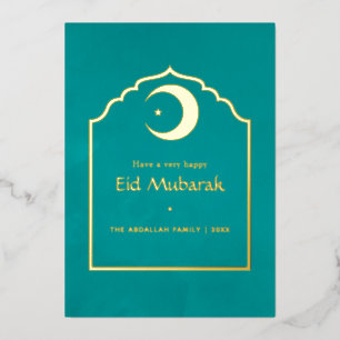 Eid Mubarak Blauwgroen en Gold Foil Holiday Kaart