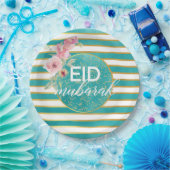Eid Mubarak Blauwgroen Gold Floral Bord (Feest)