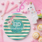Eid Mubarak Blauwgroen Gold Floral Bord (Feest)
