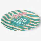 Eid Mubarak Blauwgroen Gold Floral Bord (Gekanteld)