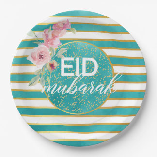 Eid Mubarak Blauwgroen Gold Floral Bord