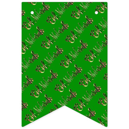 Eid Mubarak Blessed Eid Text Pattern Gold Green Vlaggetjes (Tweede vlag)
