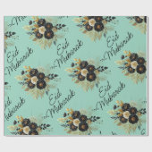 Eid Mubarak Bloemen Zwart Goud Script blauwgroen Cadeaupapier (Vlak)