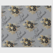 Eid Mubarak Bloemen Zwart Goud Script grijs Cadeaupapier (Vlak)