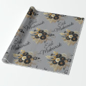Eid Mubarak Bloemen Zwart Goud Script grijs Cadeaupapier (Uitgerold)