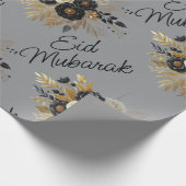 Eid Mubarak Bloemen Zwart Goud Script grijs Cadeaupapier (Hoek)