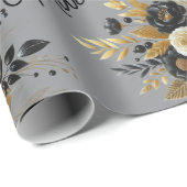 Eid Mubarak Bloemen Zwart Goud Script grijs Cadeaupapier (Rol Hoek)