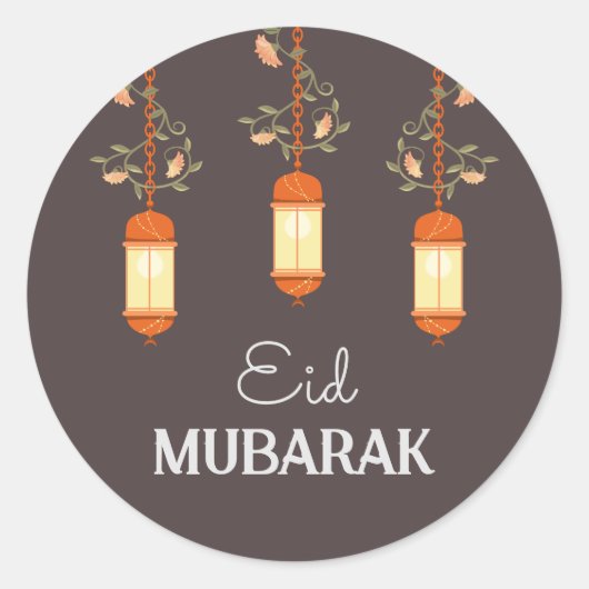 Eid Mubarak Bloemenlantaarn Islamitisch Ronde Sticker (Voorkant)