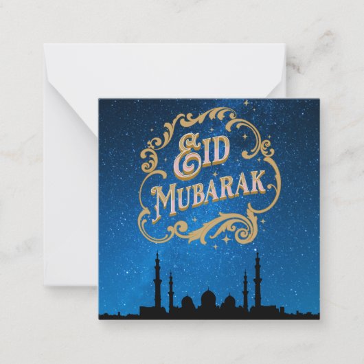 Eid Mubarak Blue Melkky, weg naar Gold Text Notitiekaartje (Voorkant)