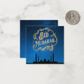 Eid Mubarak Blue Melkky, weg naar Gold Text Notitiekaartje (Voorkant / Achterkant in situ)
