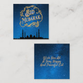 Eid Mubarak Blue Melkky, weg naar Gold Text Notitiekaartje (Voorkant / Achterkant)