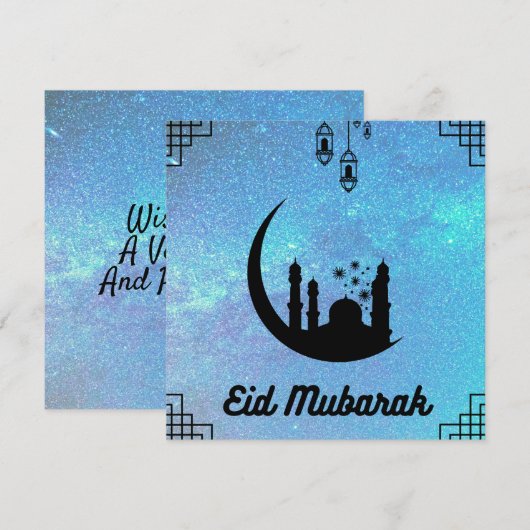 Eid Mubarak Blue Milky, weg in Black Text Note Kaa Kaart (Voorkant / Achterkant)