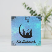 Eid Mubarak Blue Milky, weg in Black Text Note Kaa Kaart (Staand voorkant)