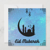 Eid Mubarak Blue Milky, weg in Black Text Note Kaa Kaart (Voorkant)