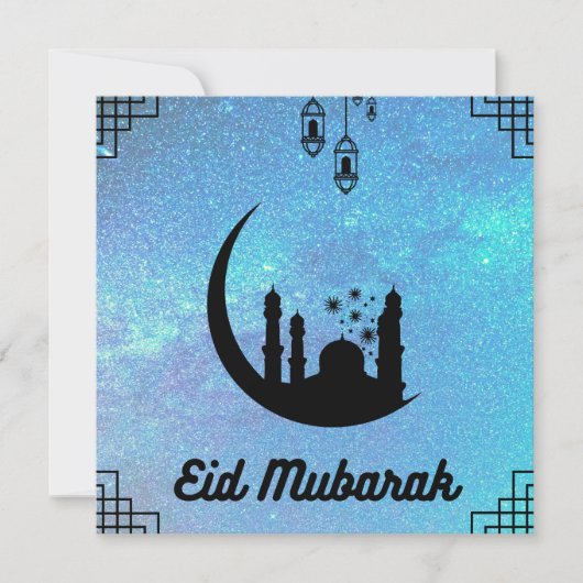Eid Mubarak Blue Milky, weg in Black Text Note Kaa Kaart (Voorkant)