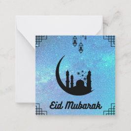 Eid Mubarak Blue Milky, weg in Black Text Note Kaa Notitiekaartje
