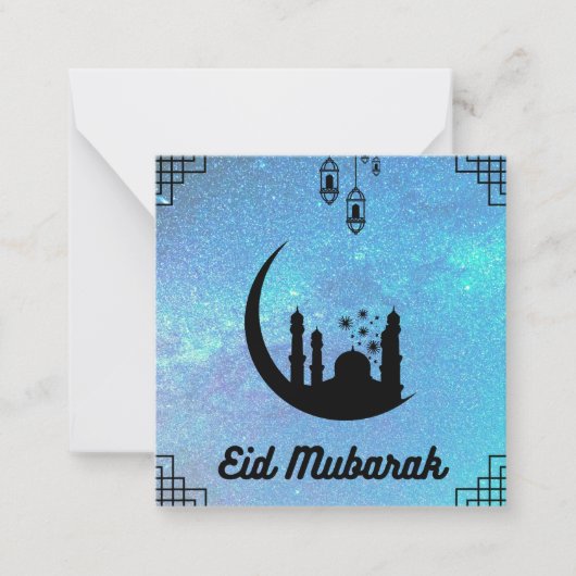 Eid Mubarak Blue Milky, weg in Black Text Note Kaa Notitiekaartje (Voorkant)
