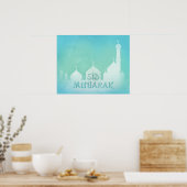 Eid Mubarak Blue Waterverf Mosque - Afdrukken Post Poster (Keuken)