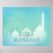 Eid Mubarak Blue Waterverf Mosque - Afdrukken Post Poster (Voorkant)