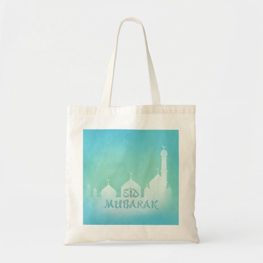 Eid Mubarak Blue Waterverf Mosque - Begrotingscont Tote Bag (Voorkant)