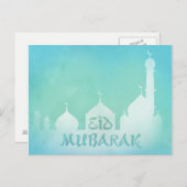 Eid Mubarak Blue Waterverf Mosque - Briefkaart (Voorkant / Achterkant)