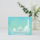 Eid Mubarak Blue Waterverf Mosque - Briefkaart (Staand voorkant)