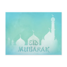 Eid Mubarak Blue Waterverf Mosque - Briefkaart