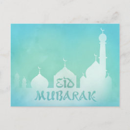 Eid Mubarak Blue Waterverf Mosque - Briefkaart
