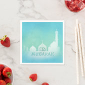 Eid Mubarak Blue Waterverf Mosque - Papier Napkin Servet (Insitu)