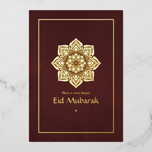 Eid Mubarak bordeauxrode en gouden folie kerstkaar Folie Feestdagenkaart (Voorkant)