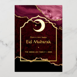 Eid Mubarak bordeauxrood en gouden agaat Folie Feestdagenkaart