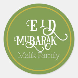 Eid Mubarak Bos Groene Kleur Vlak Gepersonaliseerd Ronde Sticker