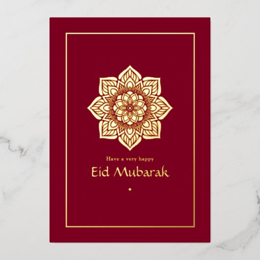 Eid Mubarak Bourgondi en Goud Folie Feestdagenkaart (Voorkant)