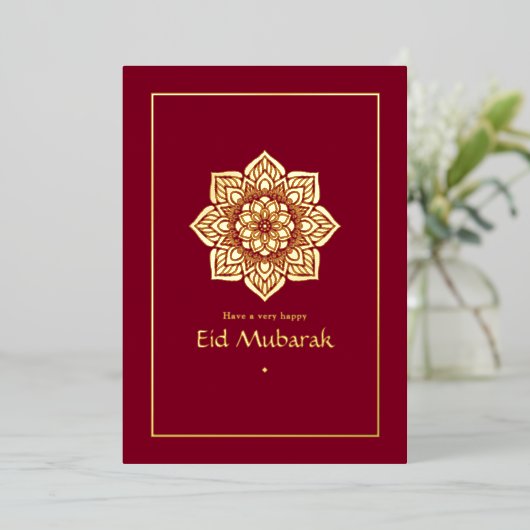Eid Mubarak Bourgondi en Goud Folie Feestdagenkaart (Staand Voorkant)