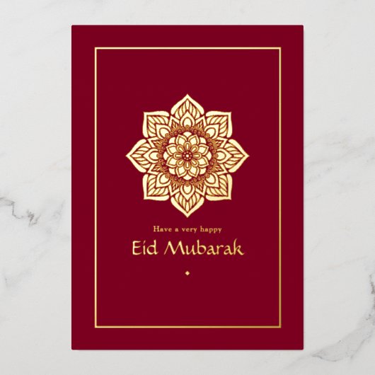 Eid Mubarak Bourgondië en Goud Folie Feestdagenkaart (Voorkant)