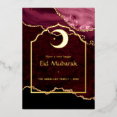 Eid Mubarak Burgundy en Gold Agate Folie Feestdagenkaart (Voorkant)