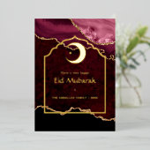 Eid Mubarak Burgundy en Gold Agate Folie Feestdagenkaart (Staand Voorkant)