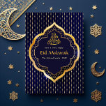 Eid Mubarak Celebration Greet Kaart<br><div class="desc">Blauwe en gouden vetmubarak-kaart,  ontworpen om snel en gemakkelijk aan uw specifieke kenmerken te worden aangepast.</div>