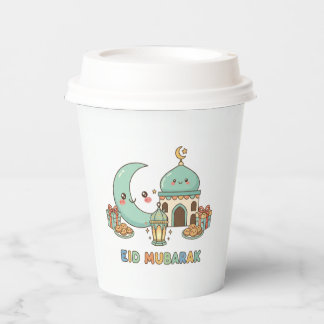 Eid Mubarak Celebration - Kawaii Smiling Moon Papieren Bekers