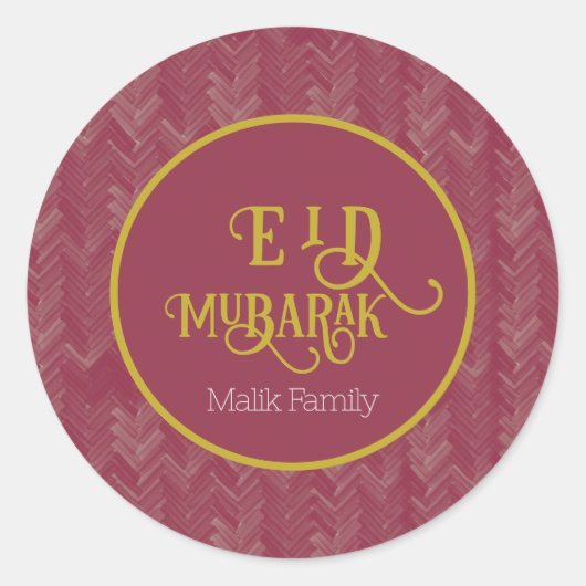 Eid Mubarak Chevron Luxe Rood Gepersonaliseerd Ronde Sticker (Voorkant)