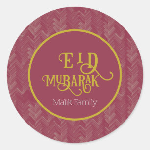 Eid Mubarak Chevron Luxe Rood Gepersonaliseerd Ronde Sticker