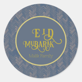 Eid Mubarak Chevron Retro Blue gepersonaliseerd Ronde Sticker