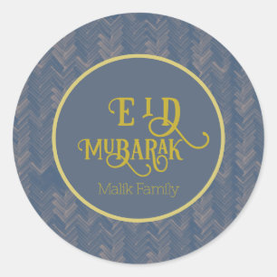 Eid Mubarak Chevron Retro Blue gepersonaliseerd Ronde Sticker