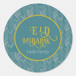 Eid Mubarak Chevron Turquoise gepersonaliseerd Ronde Sticker