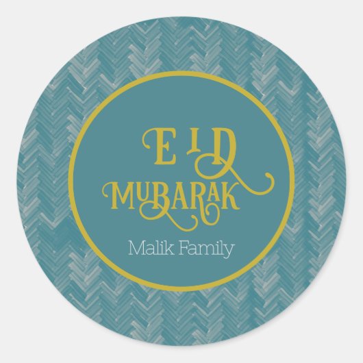 Eid Mubarak Chevron Turquoise gepersonaliseerd Ronde Sticker (Voorkant)