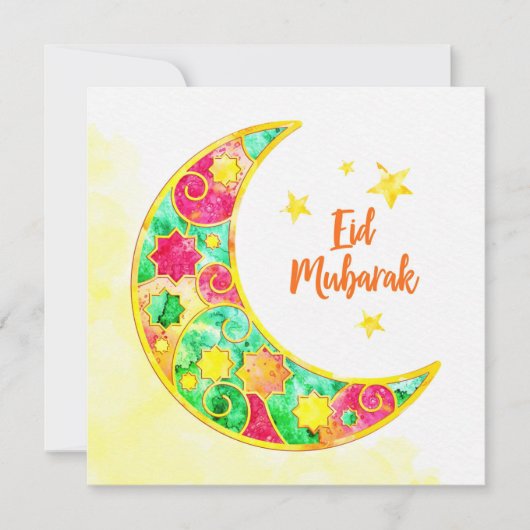 Eid Mubarak Colorful Crescent Feestdagenkaart (Voorkant)