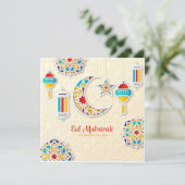 Eid Mubarak Colorful Crescent Holiday Kaart (Staand voorkant)